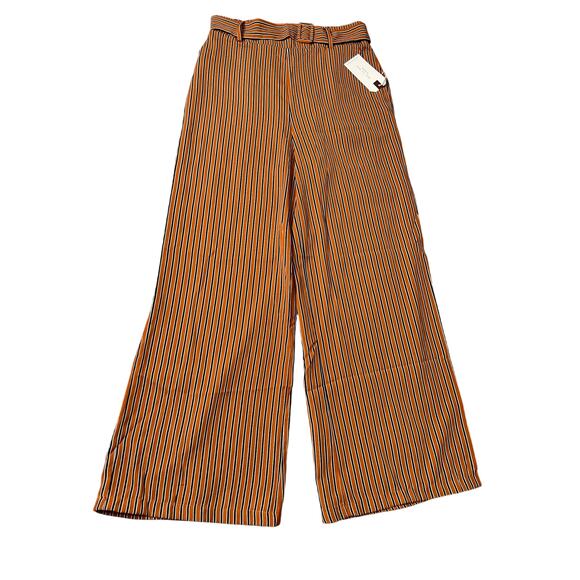 Blu Pepper womens size L pants brown/black striped belted wide leg cropped boho - Picture 1 of 10